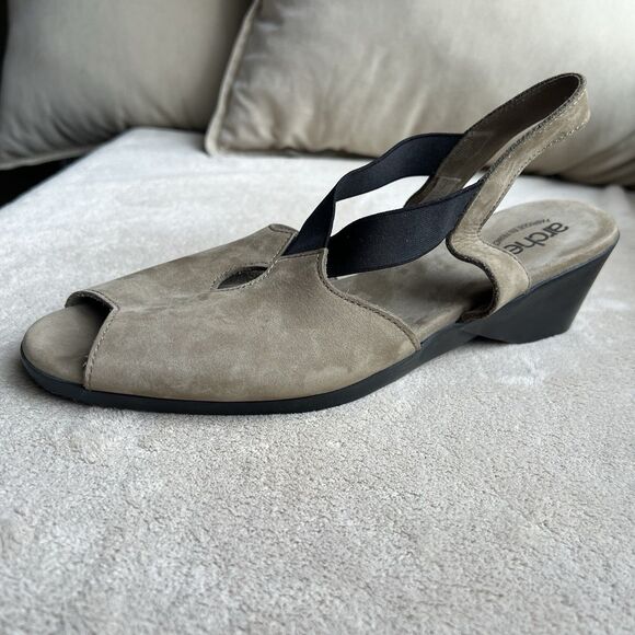 Arche Tan Nubuck Black Elastic Criss Cross Strap Heeled Sandal Women EU 40 US 9 - Picture 2 of 16